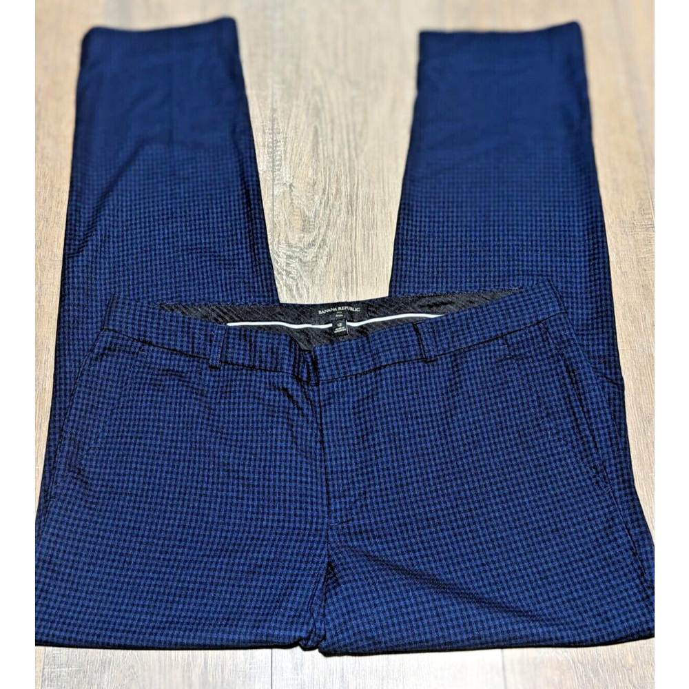 Banana Republic Dress Pants Womens 12 Blue Check Ryan Mid Rise Tapered Casual
